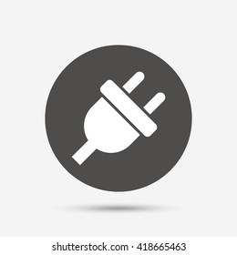 Electric plug sign icon. Power energy symbol. Gray circle button with icon. Vector