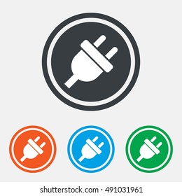 Electric plug sign icon. Power energy symbol. Graphic design web element. Flat electricity symbol on the round button. Vector
