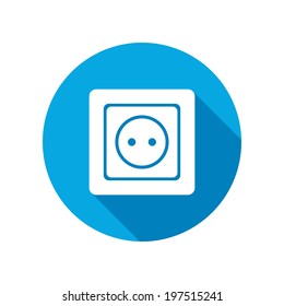 Electric plug sign. Power energy symbol. Round circle flat icon with long shadow. Vector