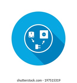 Electric plug sign. Power energy symbol. Round circle flat icon with long shadow. Vector
