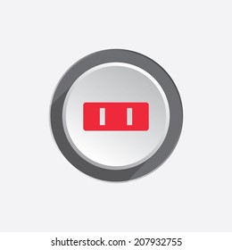 Electric plug sign. Power energy symbol. Round red circle flat icon with long shadow. Vector
