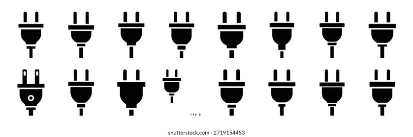 Conjunto de iconos de silueta de enchufe eléctrico