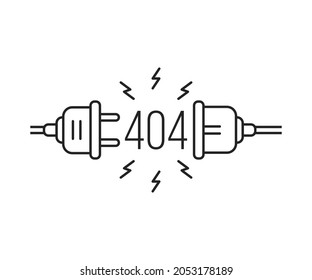 electric plug and socket with exclamation mark. flat linear style trend modern simple shutdown logo element graphic stroke art design isolated on white background. concept of disconnect or bad connect