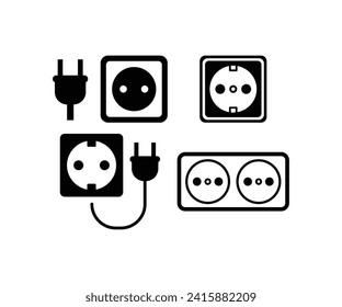 electric plug and socket icons black white vector design simple illustration collections sets