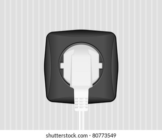 Electric plug and socket on a wall. Vector illustration.