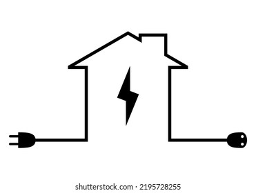 Electric plug and socket outlet with electricity bolt spark in building city home black icon flat vector design.