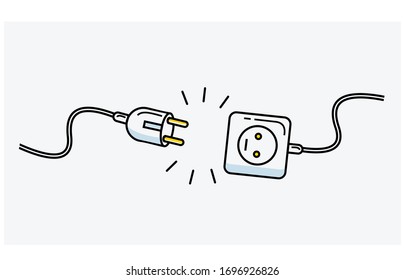 Electric Plug and Socket unplug disconnection, loss of connect.outline design. vector illustration