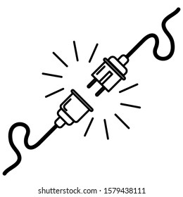 Electric Plug and Socket unplug outline design vector. 404 error background web banner, Electric wire shock, disconnection, loss of connect.