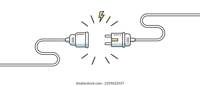 Electric Plug and Socket unplug outline design vector. 404 error background web banner, Electric wire shock, disconnection, loss of connect. Vector icon.