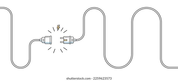 Electric Plug and Socket unplug outline design vector. 404 error background web banner, Electric wire shock, disconnection, loss of connect. Vector 10 eps.