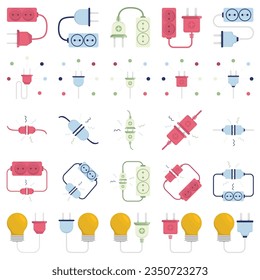 Electric Plug and Socket unplug outline design vector. 404 error background web banner, Electric wire shock, disconnection, loss of connect. Vector icon.