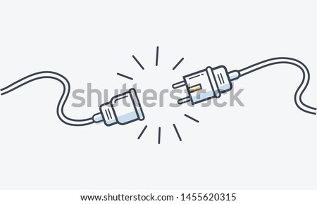 Electric Plug and Socket unplug outline design vector. 404 error background web banner, Electric wire shock, disconnection, loss of connect.