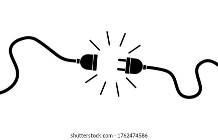 Electric plug, socket unplugged. 404 error, loss of connect. Vector on isolated white background. Eps 10.