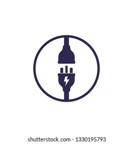 electric plug with socket, vector icon