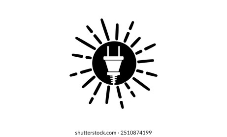 elektrischer Stecker und Sonne, schwarz, einzelne Silhouette