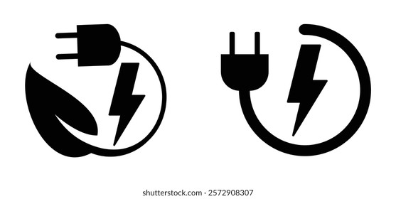 Electric plug switch icon. Energy power concept. Electricity arrow symbol. Volt, watt sign.  Electric cable or plugs. Play and plug symbol. Socket plug adapter. Wire, cable of energy line pattern. 