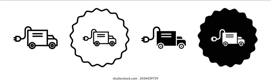 Electric plug in truck set in black and white color. Electric plug in truck simple flat icon vector