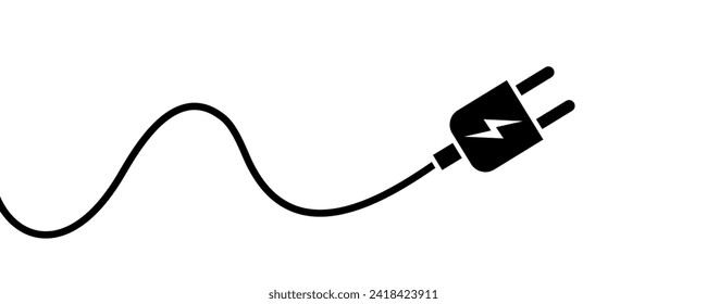 Icono de vector de enchufe eléctrico. Cable o cable eléctrico negro. Energía eléctrica.