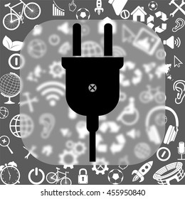 electric plug vector icon - matte glass button on background consisting of different icons