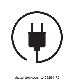 Elektrischer Stecker Vektor-Symbol auf weißem Hintergrund. Elektrisches Kabel oder Kabel. Elektrische Energie. Vektordateiabbildung.