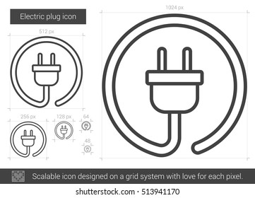 Electric plug vector line icon isolated on white background. Electric plug line icon for infographic, website or app. Scalable icon designed on a grid system.