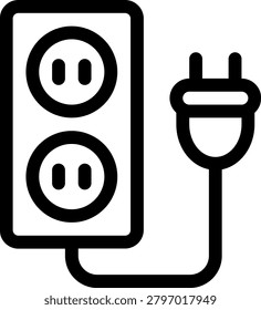 Electric plug and wall outlet line icon for power connection electricity supply and home electronic energy