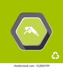 Electric plug white silhouette vector icon with shadow on the hexagon green background.