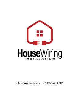 Electric Plug Wire Cable with House for Wiring Home Electricity Installation logo design