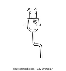 Electric plug with a wire. Doodle sketch icon. Hand drawn vector illustration. 