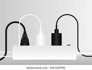 Electric Plugs and Power Outlet. Save Energy and Electricity Concept. Vector Illustration. 