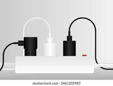 Electric Plugs and Power Outlet. Save Energy and Electricity Concept. Vector Illustration. 