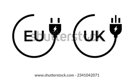 Electric plugs types vector icon set. Cable plugs uk, eu symbol