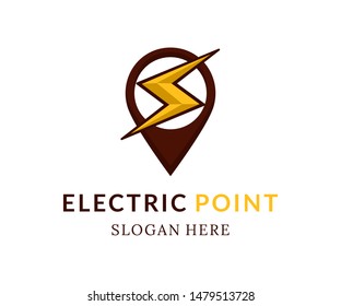 Electric Point logo. Pin with thunder icon. Vector modern design