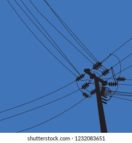 Electric pole with blue sky background illustration, vector