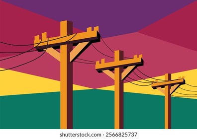 Electric pole colorful sky background illustration