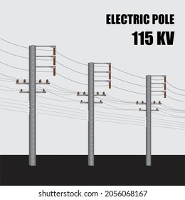 Electric pole. High voltage power concrete pole 115 Kv in thailand. Electric power transmission.