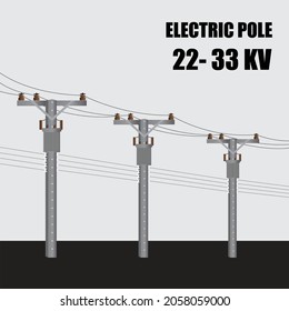 Electric pole. High voltage power concrete pole 22-33 Kv in thailand. Electric power transmission.