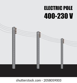 Electric pole. High voltage power concrete pole 400-230 v in thailand. Electric power transmission.