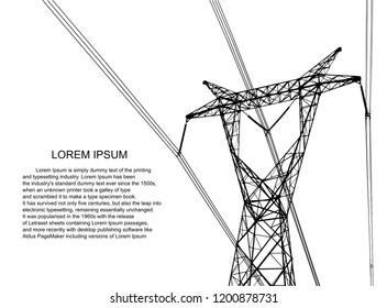 Electric pole .High Voltage transmission systems. A network of interconnected electrical in all areas. Symbols, steps business planning Suit. presentation, and advertisement.  Vector illustration.