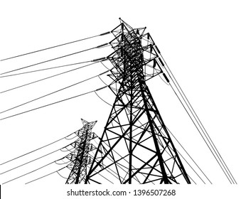 Electric pole .High Voltage transmission systems. A network of interconnected electrical in all areas. Symbols, steps business planning Suit. presentation, and advertisement.  Vector illustration. 