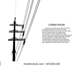 Electric pole .High Voltage transmission systems. A network of interconnected electrical in all areas. Lines Supplies Electricity to the Text.  Pylon, pole network, icon. Symbols, presentation. Vector