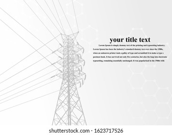 Electric pole .High Voltage transmission systems. A network of interconnected electrical in all areas. Symbols, steps business planning Suit. presentation, and advertisement.  Vector illustration. 