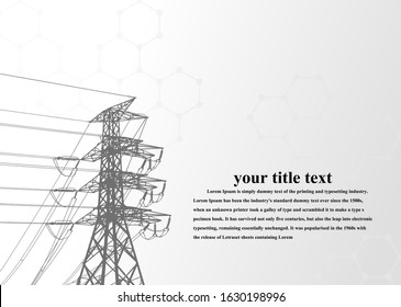 Electric pole .High Voltage transmission systems. A network of interconnected electrical in all areas. Symbols, steps business planning Suit. presentation, and advertisement.  Vector illustration.