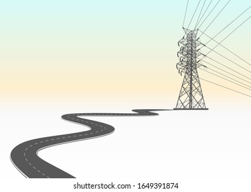 Electric pole .High Voltage transmission systems. A network of interconnected electrical in all areas. Symbols, steps business planning Suit. presentation, and advertisement.  Vector illustration.