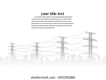 Electric pole .High Voltage transmission systems. A network of interconnected electrical in all areas. Symbols, steps business planning Suit. presentation, and advertisement.  Vector illustration. 