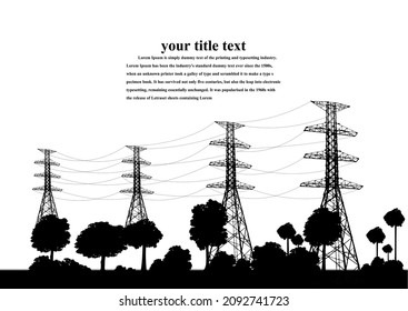Electric pole .High Voltage transmission systems. A network of interconnected electrical in all areas. Symbols, steps business planning Suit. presentation, and advertisement.  Vector illustration. 