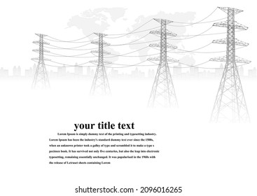 Electric pole .High Voltage transmission systems. A network of interconnected electrical in all areas. Symbols, steps business planning Suit. presentation, and advertisement.  Vector illustration. 