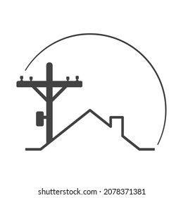 Electric pole and house rooftop icon. Flat style. Isolated on white background.