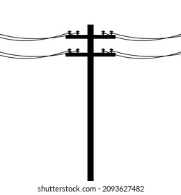 Icono de poste eléctrico aislado en fondo blanco. Silueta de líneas de alimentación, transmisión de energía eléctrica. Concepto de electricidad de poste de servicios públicos. Alambres de alto voltaje, ilustración del vector