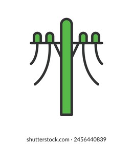 Electric pole, in line design, green. Electric, Power line, Utility, Electrical, Transmission pole, telephone pole on white background vector. Electric pole editable stroke icon.